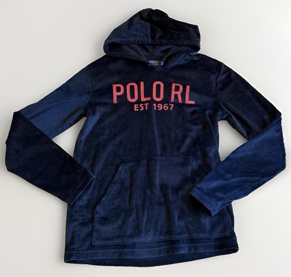 Polo Ralph Lauren Velour Hoodie Pullover Mens M Black Sleepwear *Measurements